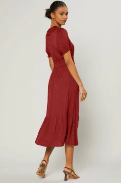 Current Air Midi Dresses-Brooklyn Pleated Midi Dress RED