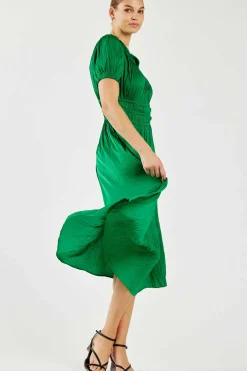 Current Air Midi Dresses-Brooklyn Pleated Midi Dress DEEPSPRINGGREEN