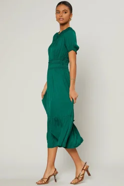 Current Air Midi Dresses-Brooklyn Pleated Midi Dress EMERALDGREEN