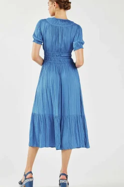 Current Air Midi Dresses-Brooklyn Pleated Midi Dress FADEDBLUE