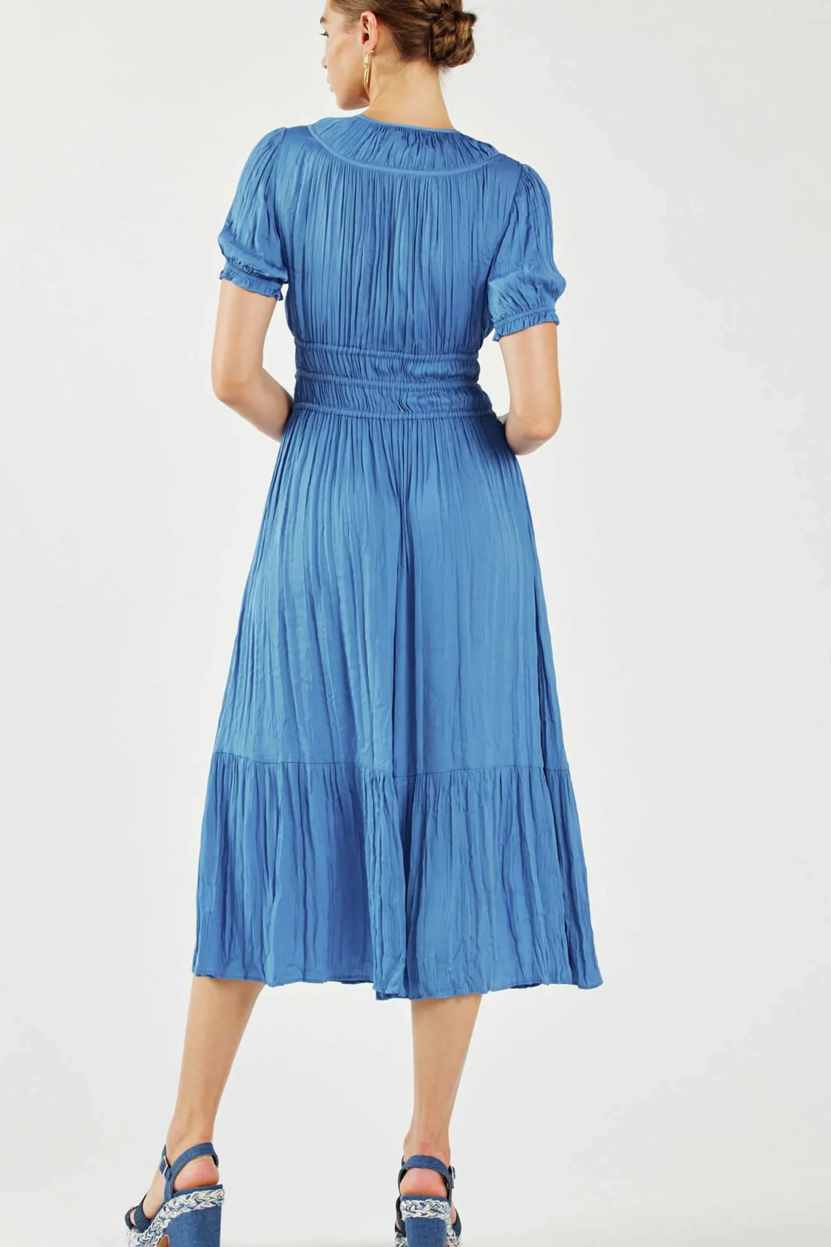 Current Air Midi Dresses-Brooklyn Pleated Midi Dress FADEDBLUE