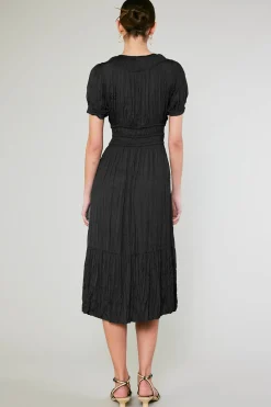 Current Air Midi Dresses-Brooklyn Pleated Midi Dress BLACK