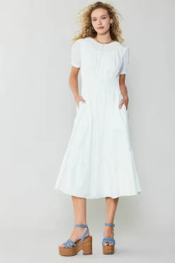 Current Air Midi Dresses-Brooklyn Poplin Midi Dress WHITE