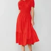 Current Air Midi Dresses-Brooklyn Poplin Midi Dress RED