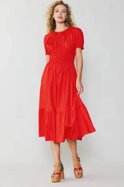 Current Air Midi Dresses-Brooklyn Poplin Midi Dress RED