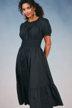 Current Air Midi Dresses-Brooklyn Poplin Midi Dress BLACK