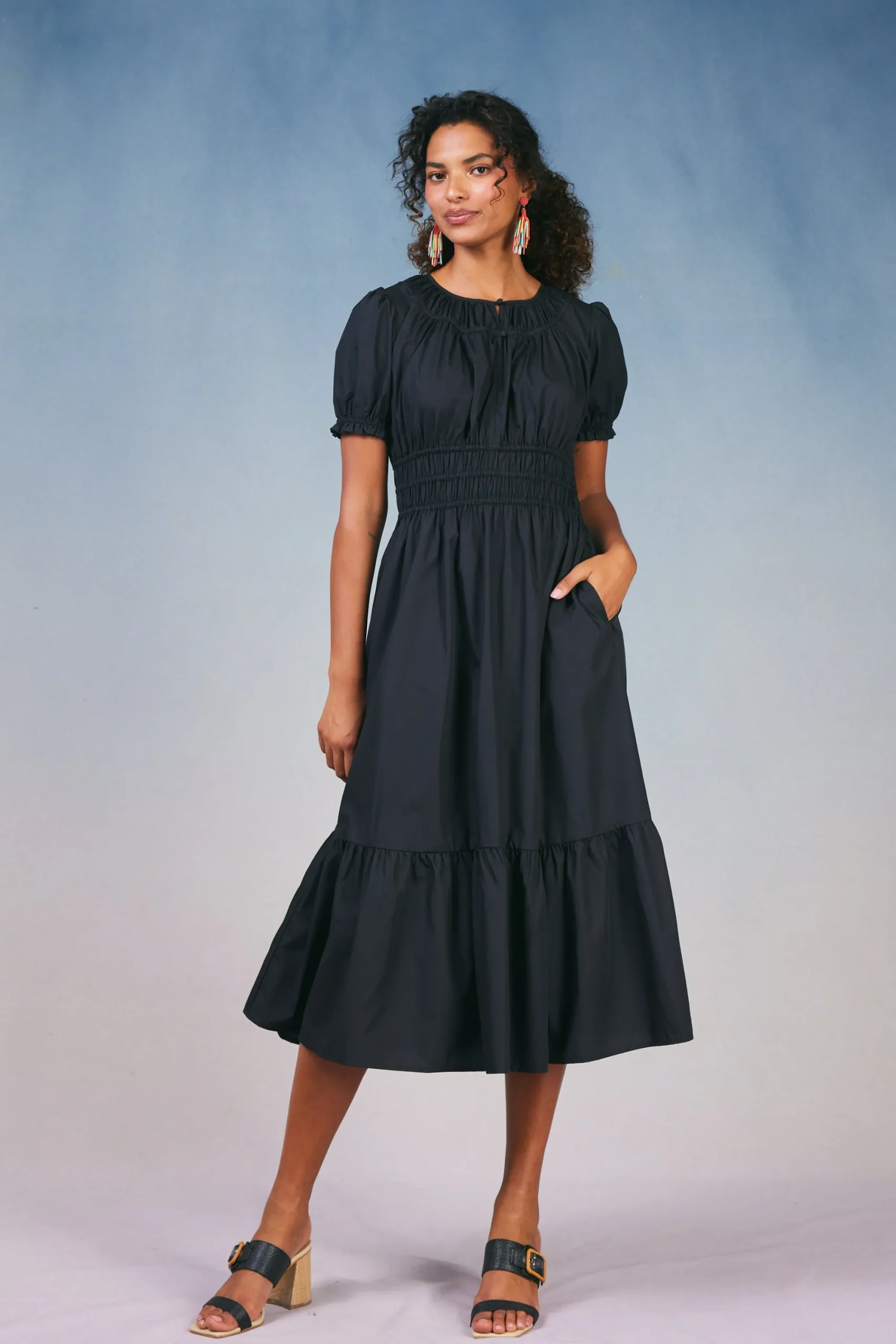 Current Air Midi Dresses-Brooklyn Poplin Midi Dress BLACK