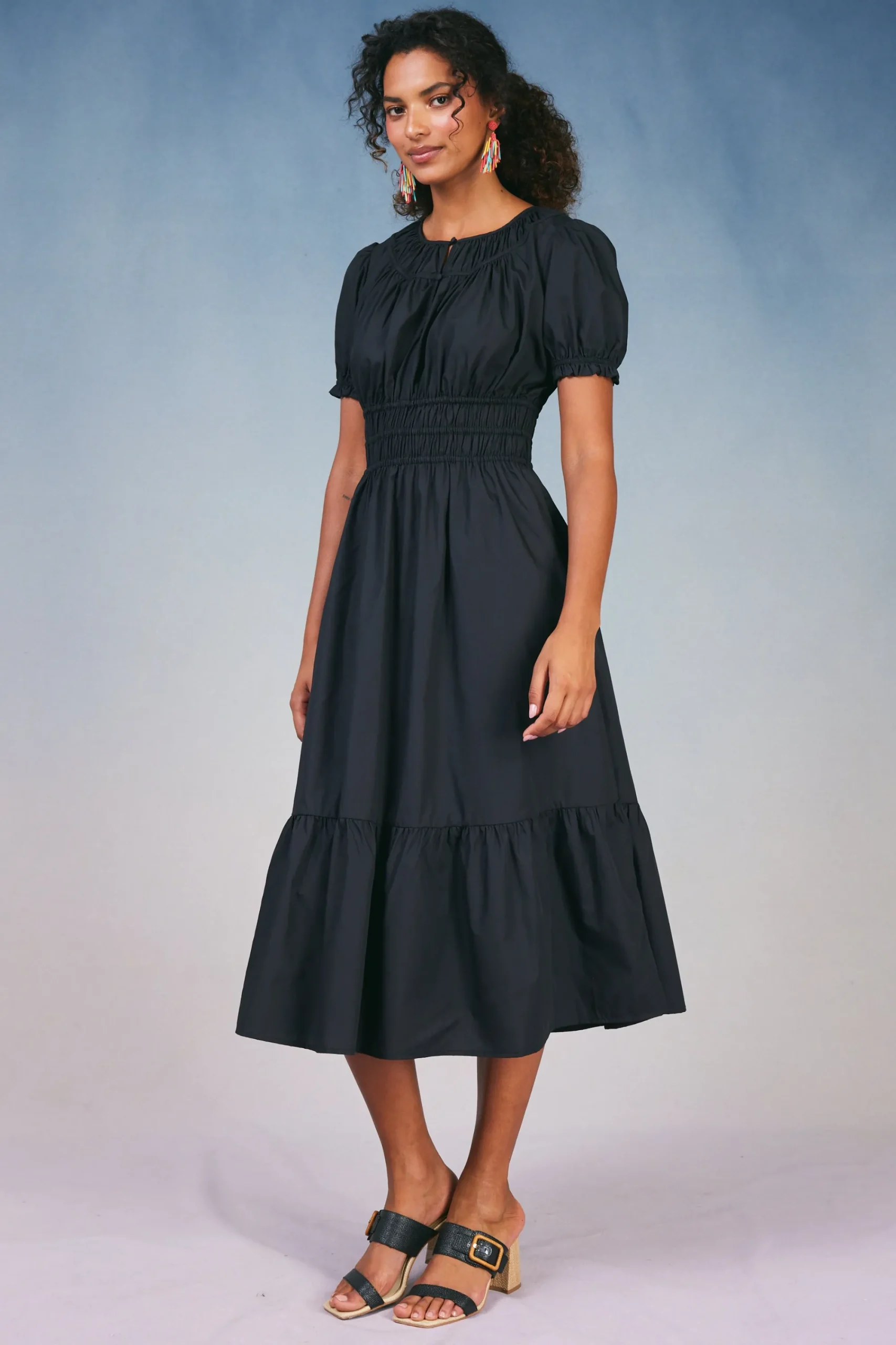 Current Air Midi Dresses-Brooklyn Poplin Midi Dress BLACK