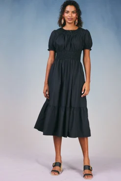 Current Air Midi Dresses-Brooklyn Poplin Midi Dress BLACK