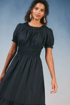 Current Air Midi Dresses-Brooklyn Poplin Midi Dress BLACK