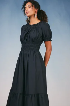 Current Air Midi Dresses-Brooklyn Poplin Midi Dress BLACK