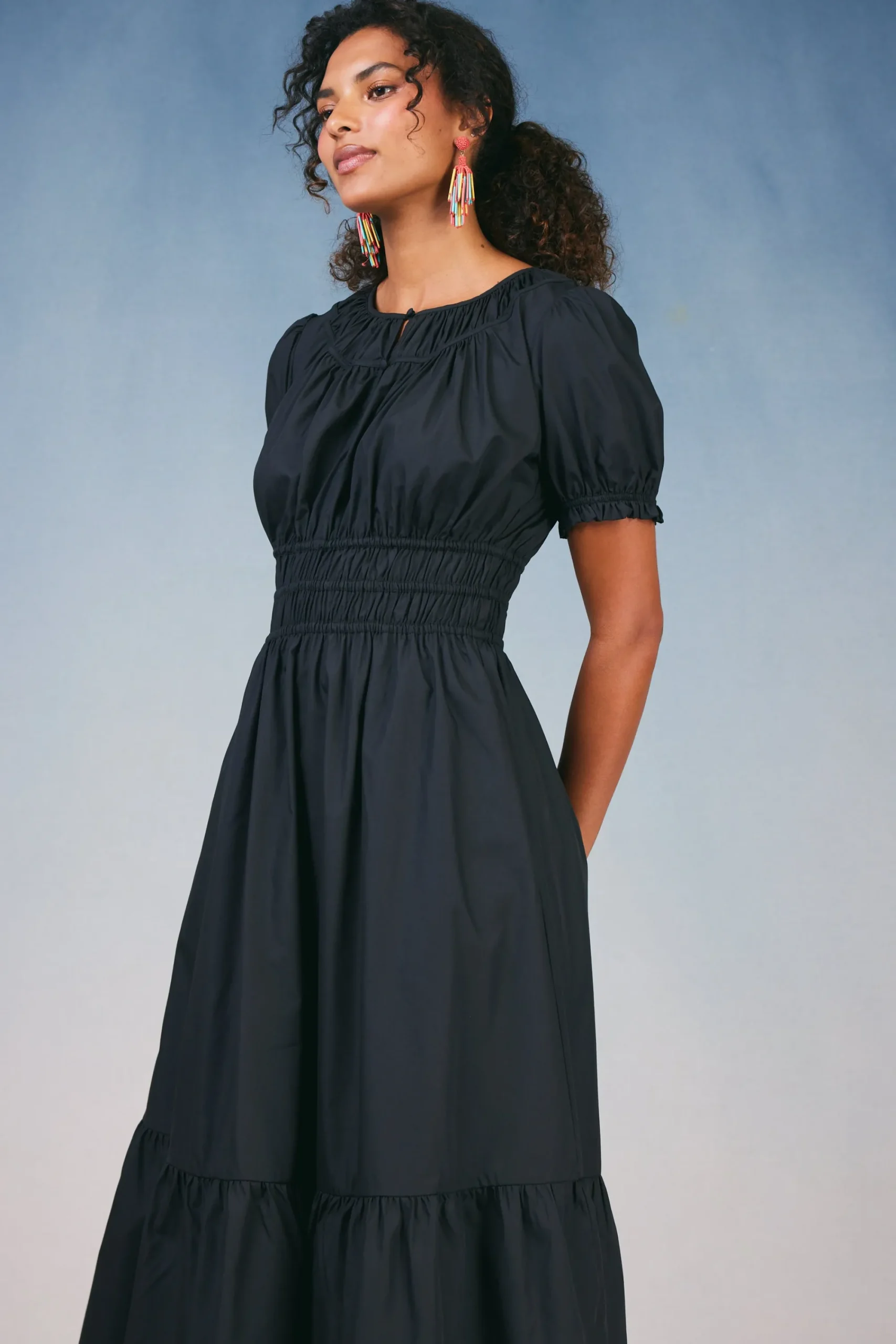 Current Air Midi Dresses-Brooklyn Poplin Midi Dress BLACK