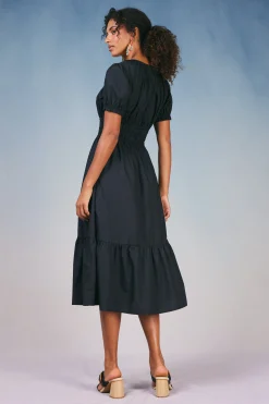 Current Air Midi Dresses-Brooklyn Poplin Midi Dress BLACK
