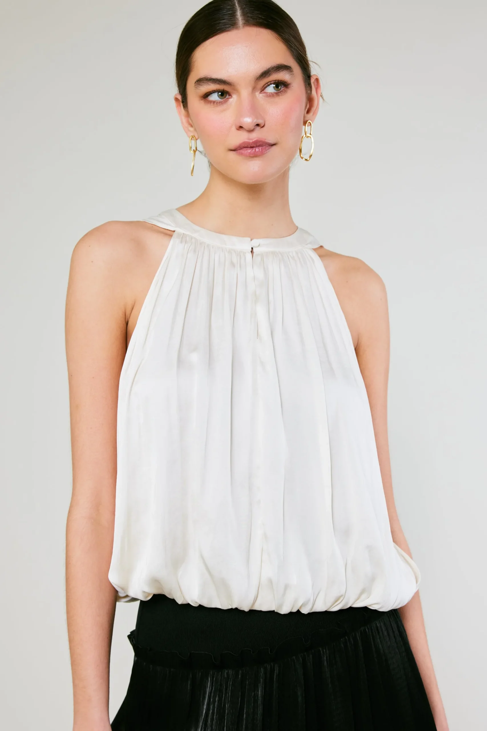 Current Air Sleeveless Tops-Bubble Hem Blouse CREAM