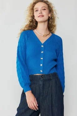 Current Air Cardigans | Long Sleeve Tops-Button Cardigan BLUE