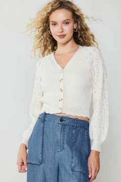 Current Air Cardigans | Long Sleeve Tops-Button Cardigan CREAM