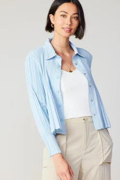 Current Air Long Sleeve Tops-Button Down Pleated Top PASTELBLUE
