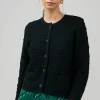 Current Air Cardigans-Button Up Tweed Cardigan BLACK