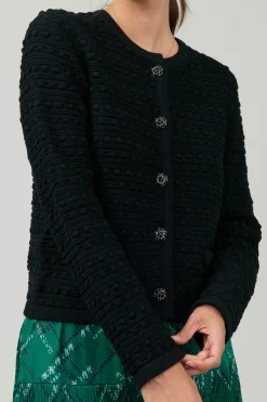 Current Air Cardigans-Button Up Tweed Cardigan BLACK