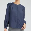 Current Air Long Sleeve Tops-Buttoned Blouse SLATENAVY