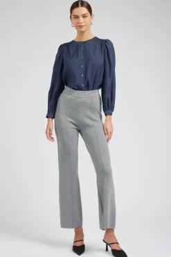 Current Air Long Sleeve Tops-Buttoned Blouse SLATENAVY