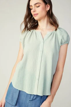 Current Air Sleeveless Tops | Short Sleeve Tops-Buttoned Cotton Blouse LIGHTSAGE