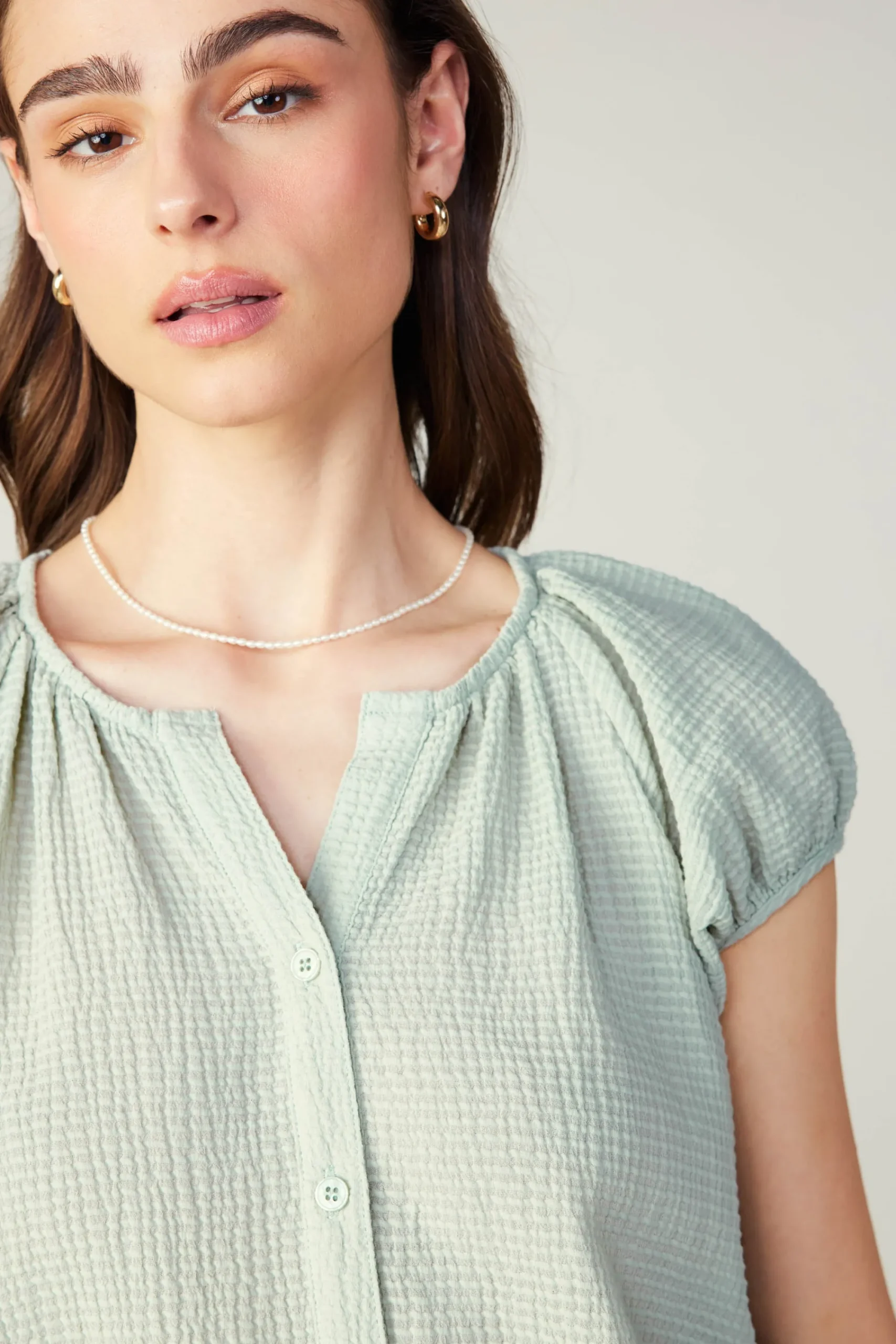 Current Air Sleeveless Tops | Short Sleeve Tops-Buttoned Cotton Blouse LIGHTSAGE