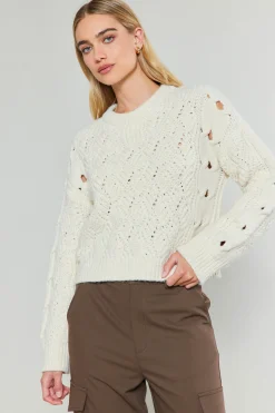 Current Air Knitwear | Sweaters-Cable Knit Sweater IVORY