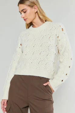 Current Air Knitwear | Sweaters-Cable Knit Sweater IVORY