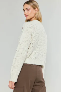 Current Air Knitwear | Sweaters-Cable Knit Sweater IVORY