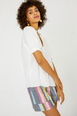 Current Air Short Sleeve Tops-Camelia Ruffled Blouse OFFWHITE