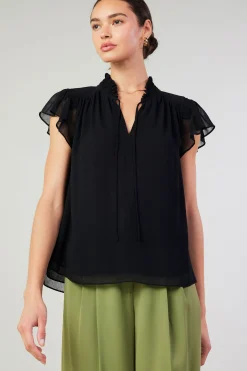 Current Air Short Sleeve Tops-Cap Sleeve Blouse BLACK