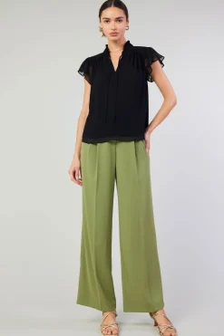 Current Air Short Sleeve Tops-Cap Sleeve Blouse BLACK