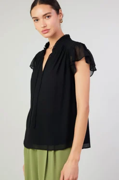 Current Air Short Sleeve Tops-Cap Sleeve Blouse BLACK