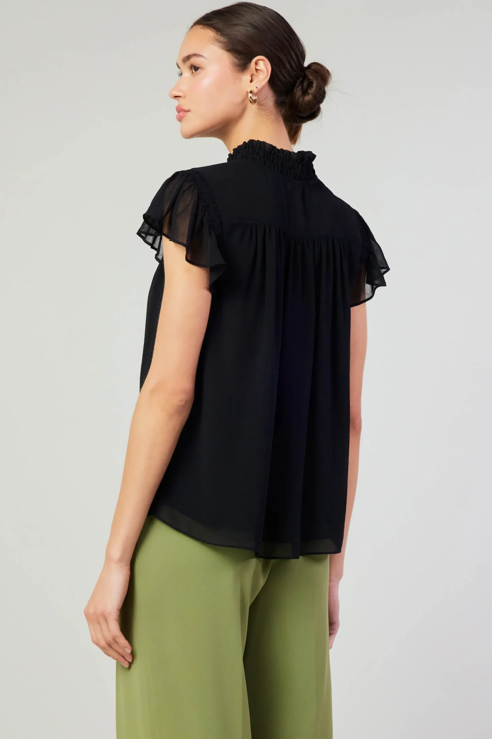 Current Air Short Sleeve Tops-Cap Sleeve Blouse BLACK