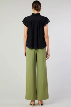 Current Air Short Sleeve Tops-Cap Sleeve Blouse BLACK