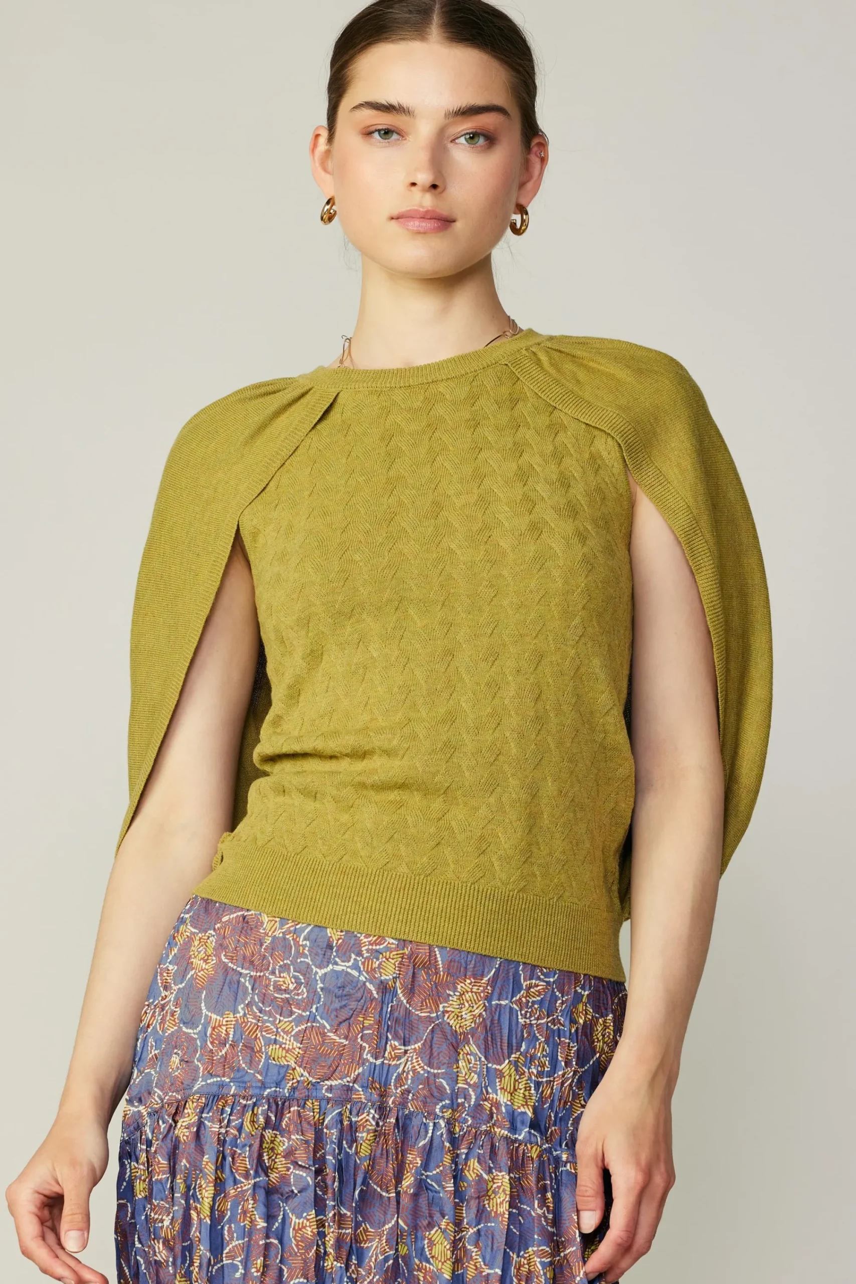 Current Air Sweaters-Cape Layered Sweater Top OLIVEMUSTARD