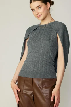 Current Air Sweaters-Cape Layered Sweater Top GREY