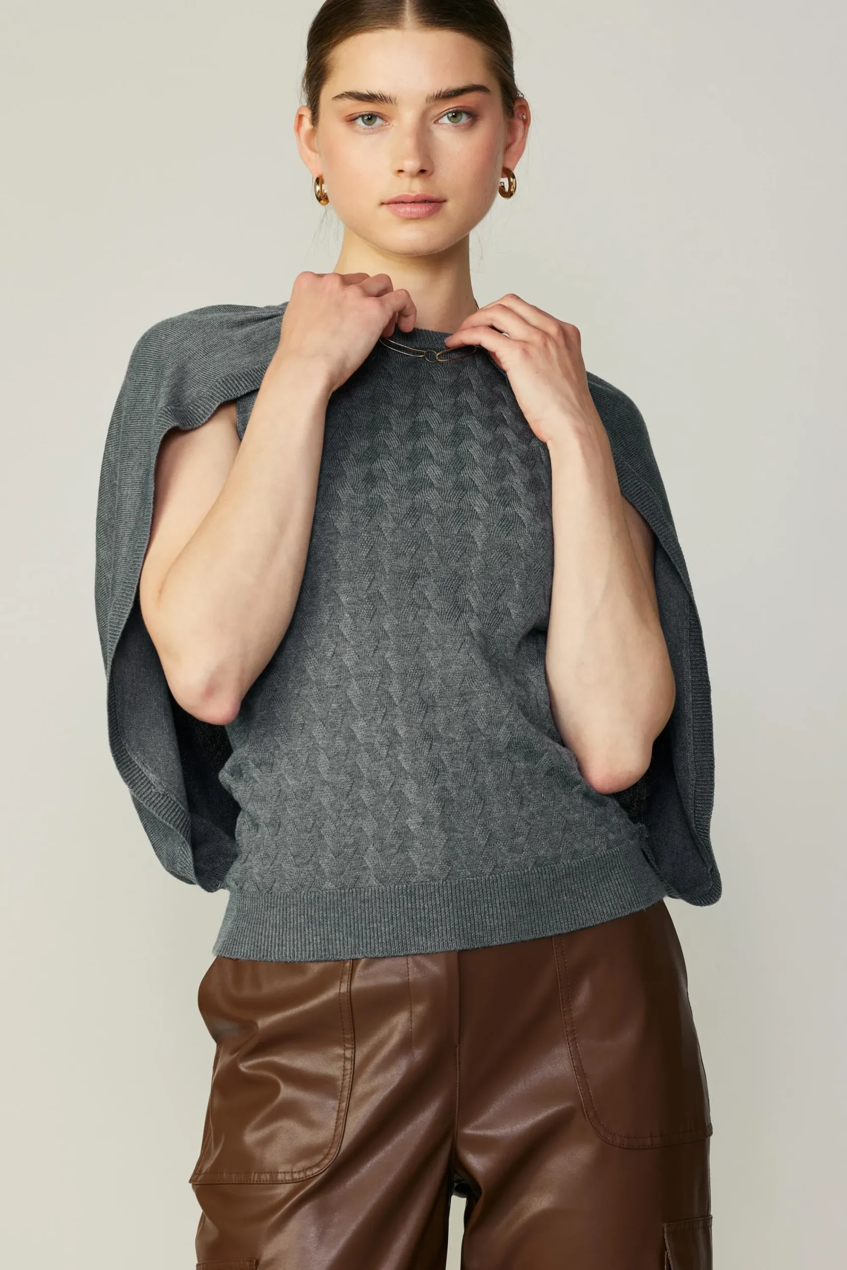 Current Air Sweaters-Cape Layered Sweater Top GREY