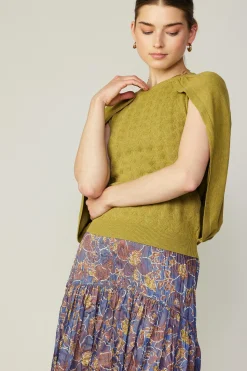 Current Air Sweaters-Cape Layered Sweater Top OLIVEMUSTARD
