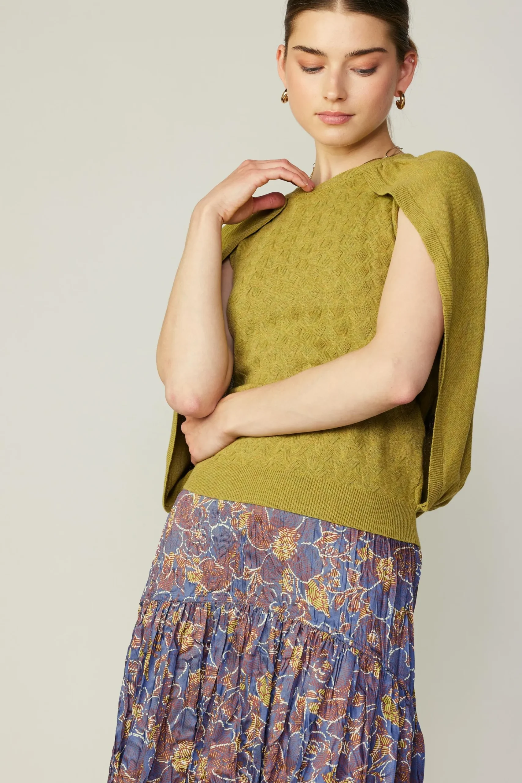 Current Air Sweaters-Cape Layered Sweater Top OLIVEMUSTARD