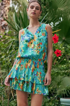 Current Air Mini Dresses-Cara Pleated Mini Dress AQUA