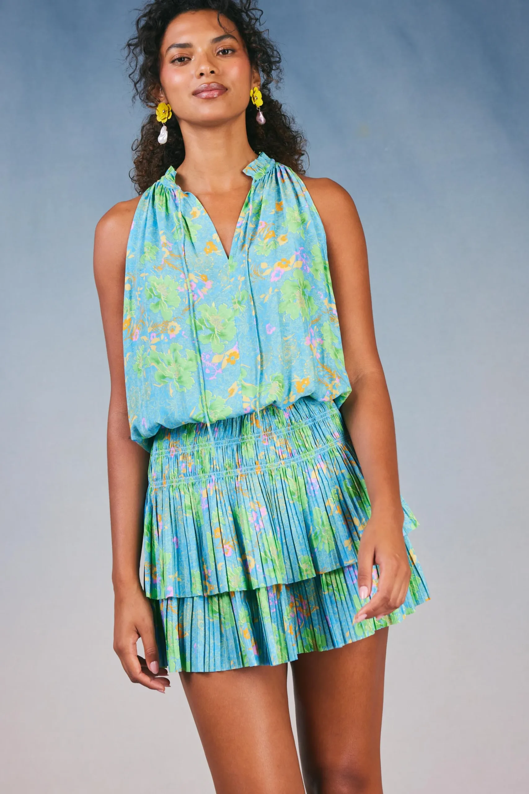 Current Air Mini Dresses-Cara Pleated Mini Dress BLUEMLT