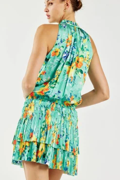 Current Air Mini Dresses-Cara Pleated Mini Dress AQUA