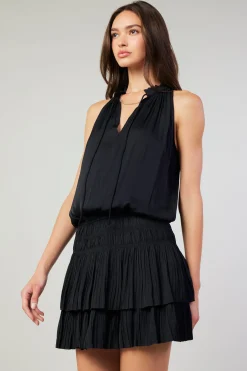Current Air Mini Dresses-Cara Sleeveless Pleated Mini Dress BLACK