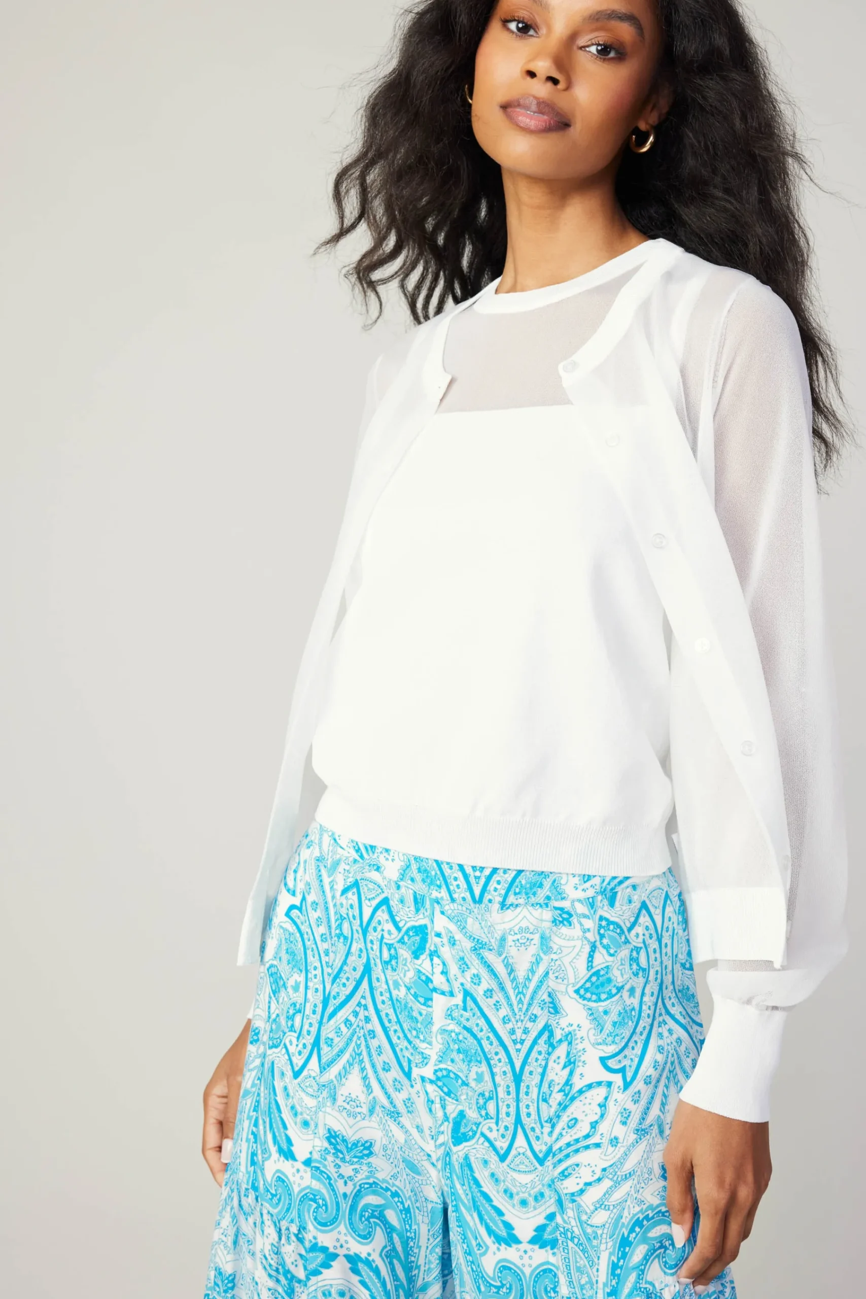 Current Air Knitwear | Cardigans-Cardigan Cami Set WHITE