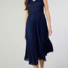 Current Air Midi Dresses-Cari Ribbed Contrast Pleated Dress NAVY