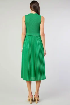 Current Air Midi Dresses-Cari Ribbed Contrast Pleated Dress SPRINGGREEN