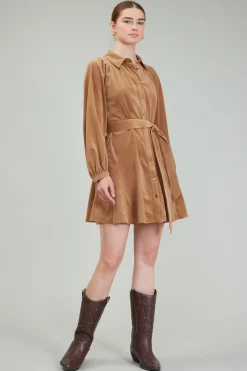 Current Air Mini Dresses-Carmel Corduroy Mini Dress LIGHTBROWN