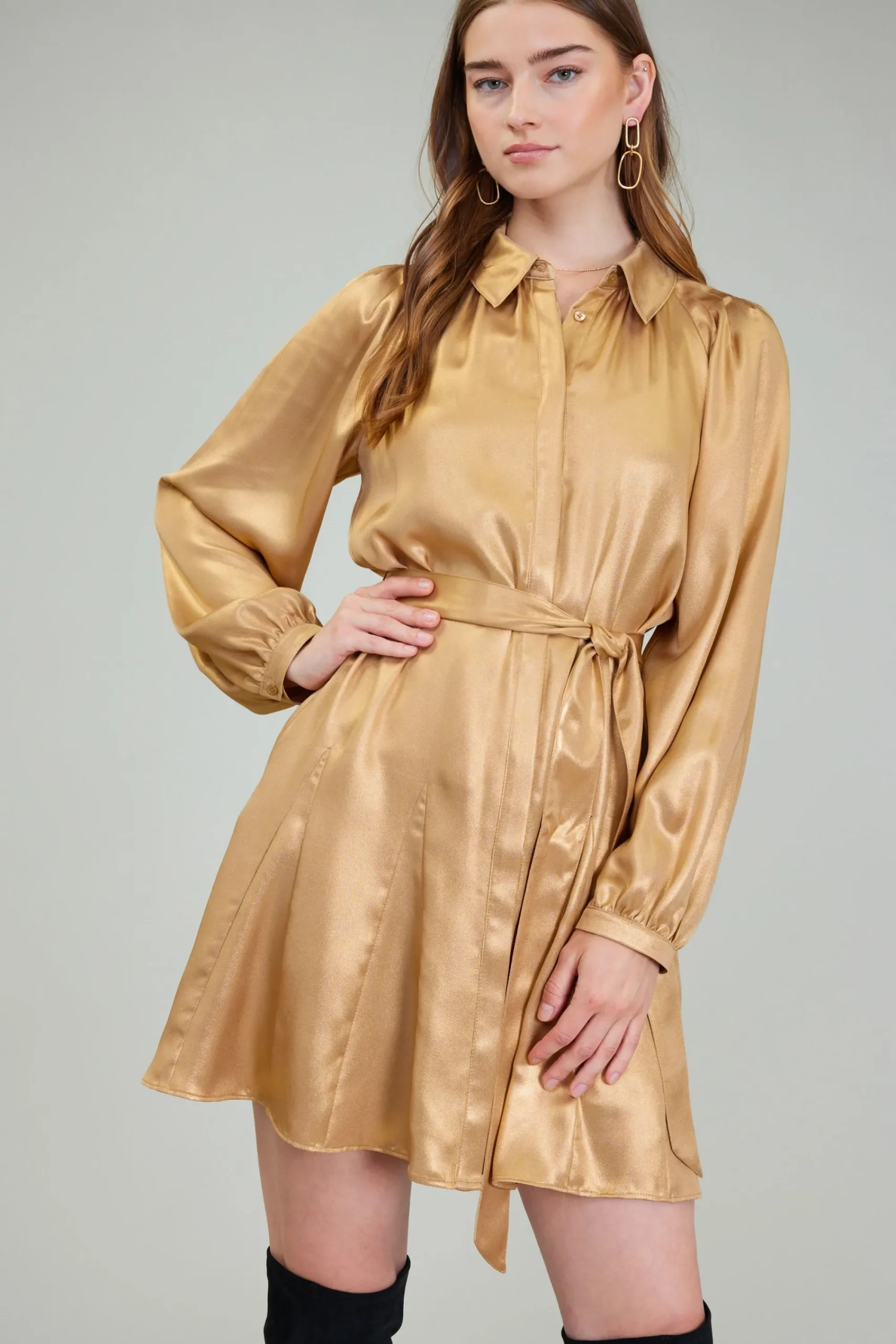 Current Air Mini Dresses-Carmel Metallic Mini Dress GOLD